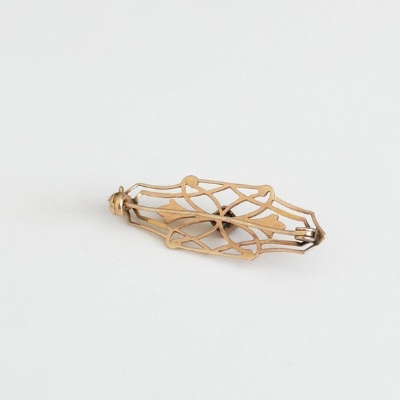 Vintage 10K Yellow Gold Blue Stone Small Brooch Pin - Picture 4 of 8